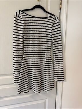 Fashion Nova Black and White Striped Long Sleeve Mini Dress